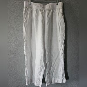 Tahari White 100% Linen Cropped  Straight  Elastic  Waist Pull On Pants Sz  XL